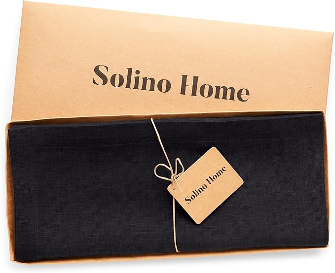 Solino Home Linen Black Table Runner 48 Inches - 100% Pure Linen Short Table Runner 14 x 48 Inch Ideal for Dresser and Coffee Tables - Diana Medium Weight