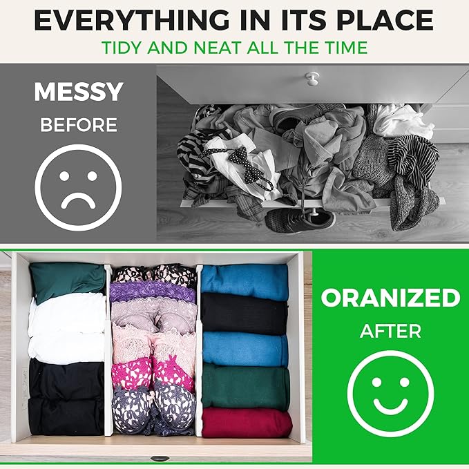 4 Pack Bamboo Drawer Dividers 2.6" High, Adjustable Length from 12 Inch to 17 Inch, Expandable Kitchen Drawer Organizer Separators for Clothes, Kitchen, Bedroom, Dresser, Office (White)