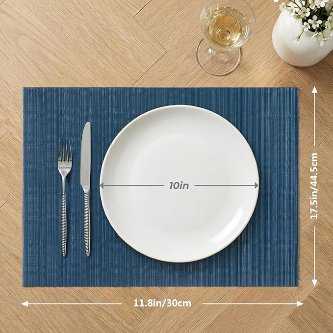 AHHFSMEI Placemats Set of 6 Woven Vinyl Non-Slip Heat Resistant Stain Resistant Easy Clean Place mats for Dining Table(Blue)