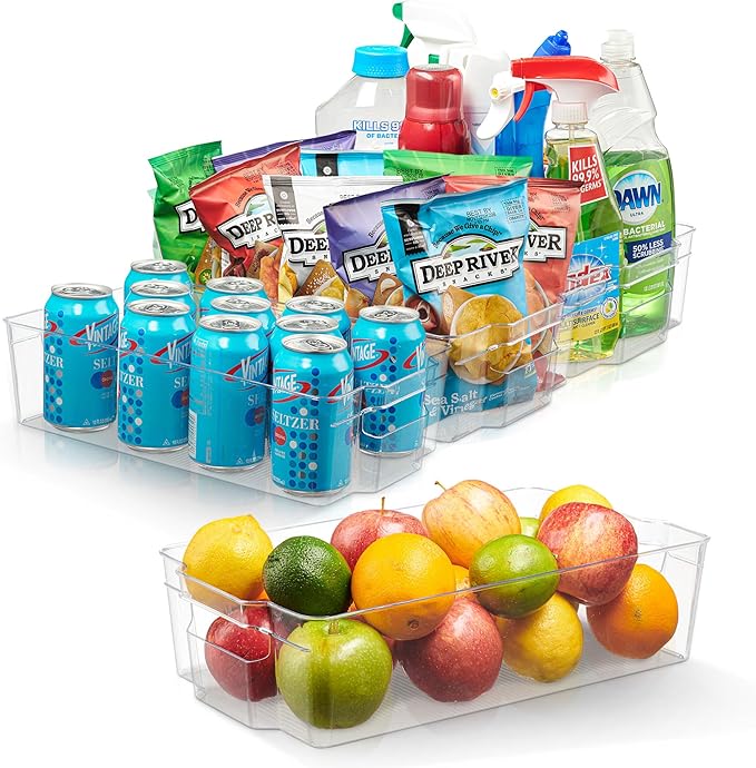 Cheer Collection Clear Refrigerator Organizer Bins - BPA Free Transparent Storage Bins for Pantry, Fridge, Tools & Cabinets Organization, 14.5’’ Long (Set of 4)