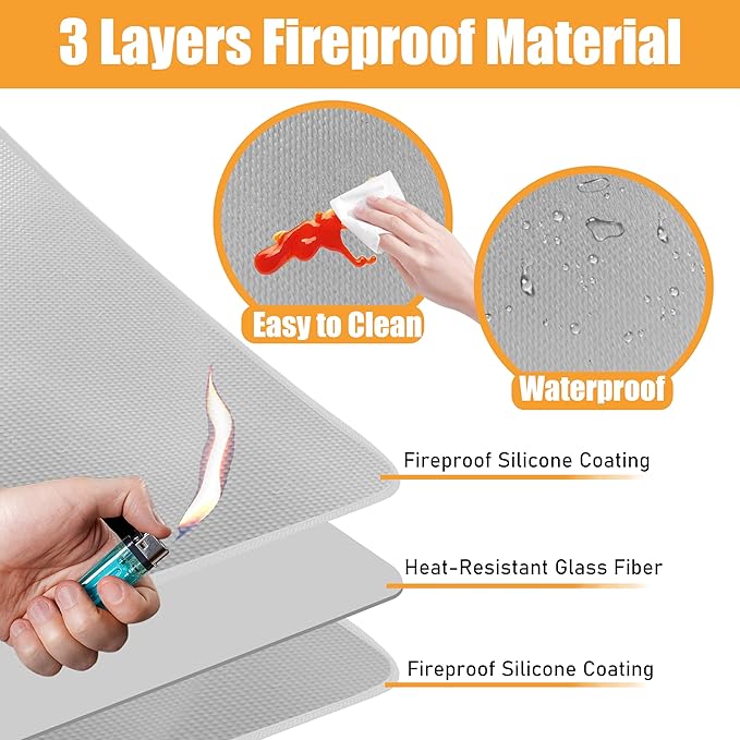 Heat Resistant Mat for Air Fryer, 21 x 29.5in Countertop Protector, Fireproof Silicone Appliance Slider for Coffee Maker, Toaster, Oven (Grey)