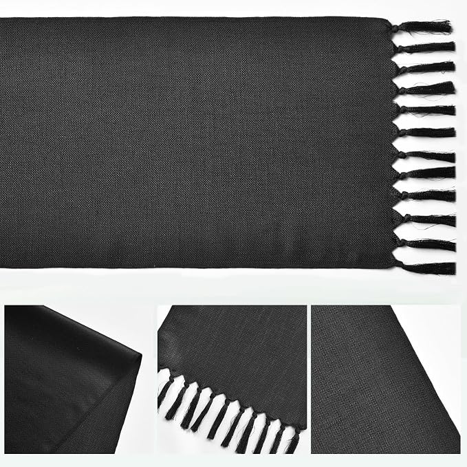Artoid Mode Black Tassel Table Runner, Halloween Linen Blend Rustic Farmhouse Style Kitchen Table Decoration Holiday Wedding Party Dinning Decor 13x72 Inch