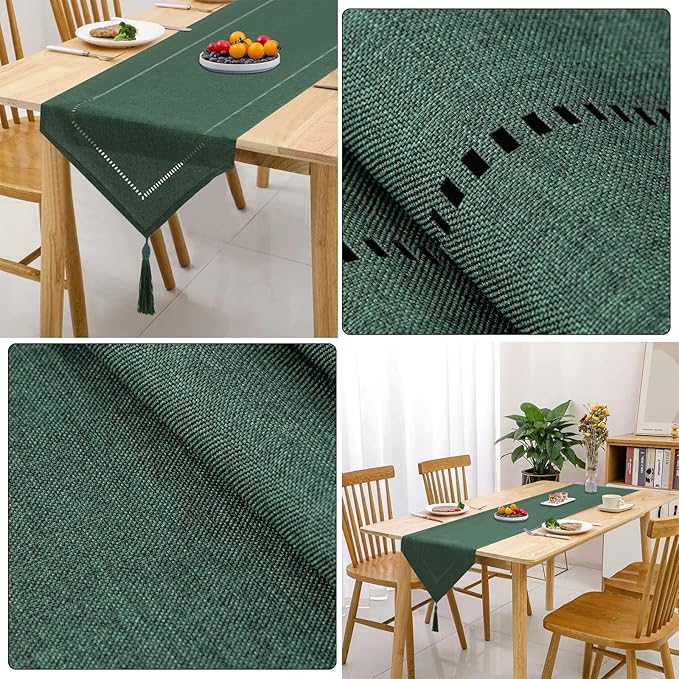Table Runner Linen Dark Green 12 x 59 Inch, Tablerunner Linen Look Solid Color, Modern Easy Care Table Runner for Dining Table, Coffee Table, Restaurant,Decoration