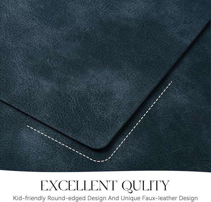 MOSAYT Vinyl Placemats Set of 12-12 X 17 Inch - Faux Leather 100% Waterproof Oil-Proof Wipeable PU Place Mats, Heat Resistant Reversible Table Mats for Kitchen, Dining, Outdoor, Navy Blue