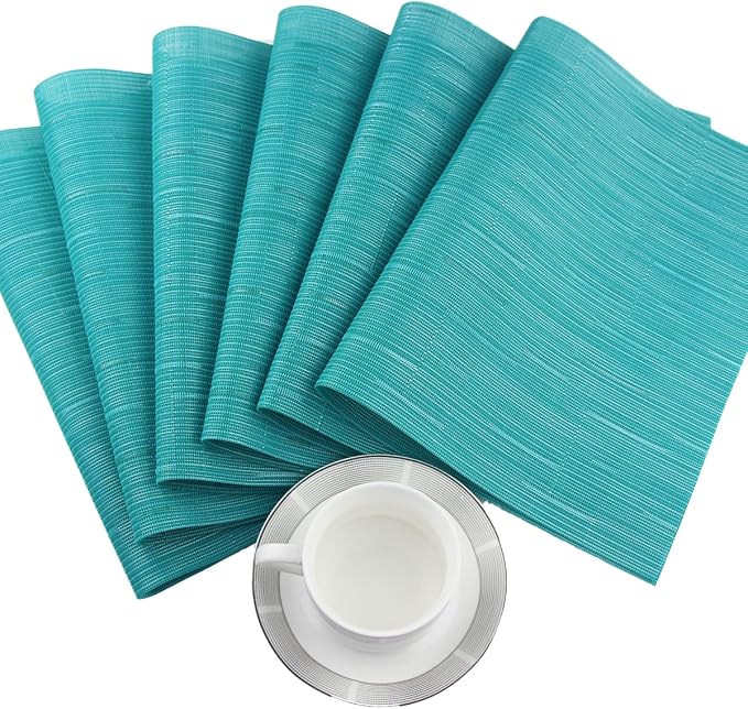 PIGCHCY Placemats Set of 8 Washable Durable Place Mats Vinyl Heat Resistant Non-Slip Table Mats Indoor Outdoor (Turquoise)
