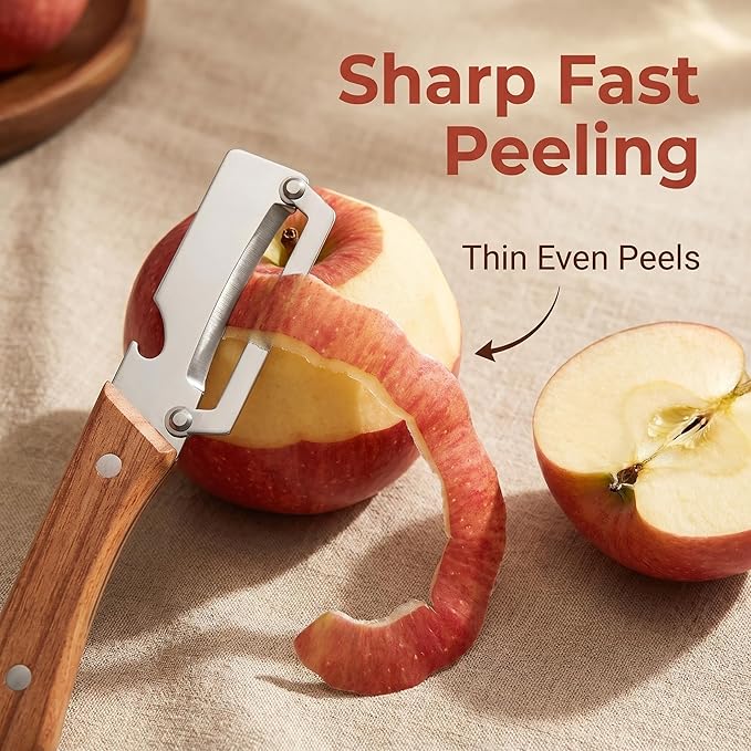 Multi Functional Vegetable Peeler for Kitchen, Vegetable Peeler & Shredder, Stainless Steel Blade with Wooden Handle, Multifunctional Kitchen Tool for Peeling, Shredding, and Bottle Opening 2pcs