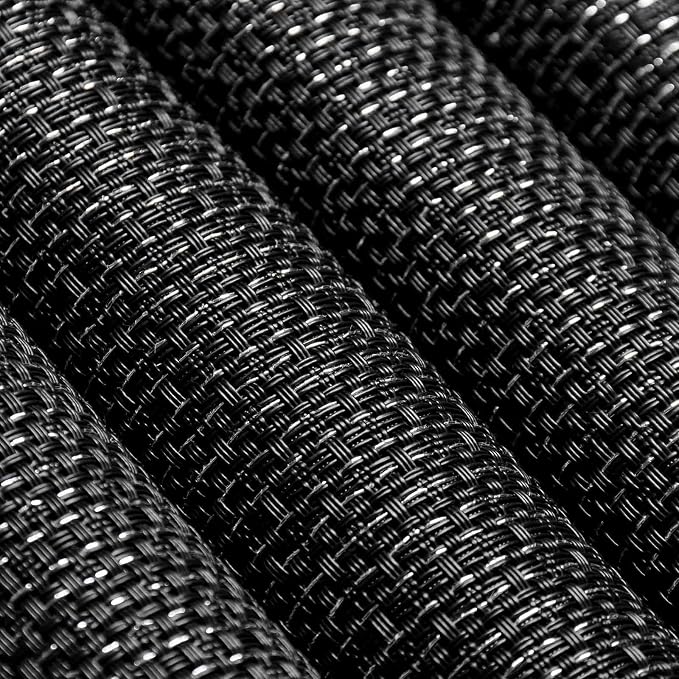 AHHFSMEI Placemats Set of 6 Washable Woven Vinyl Placemats for Dining Table Heat Resistant Non-Slip Stain Resistant Table Mats for Kitchen & Home Decor(Black Silver,6)