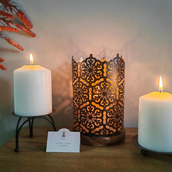 Hosley® Metal Diamond Cut Design Candle Holder 7.5 Inch High, Black Gold Perfect for Home Decor, Lighting, Wedding, Parties, Gifting