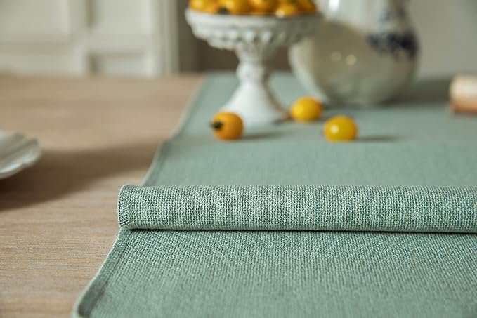 ZeeMart Sage Table Runners 48 Inches Long, Burlap Linen Style Rustic Farmhouse Table Runner, Small Short Boho Coffee Table Runner, 13x48 Inches, Seafoam