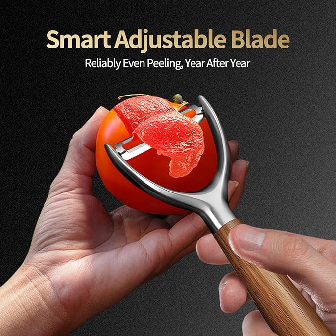 Premium 304 Stainless Steel Y-Shaped Potato Peelers with Ultra Sharp Blades, Heavy-Duty Fruit Peeler with Comfort Real Wood Handle, 10X Durable Vegetable Peeler, No Rust