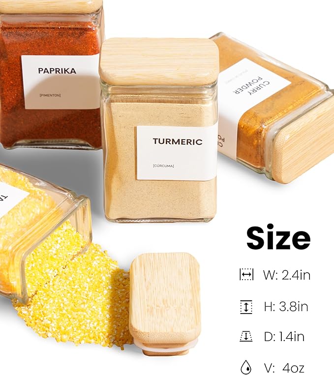 APT 1101 Glass Storage Jars with Bamboo Lid, glass canisters with airtight lids, Clear jars with lids for Spice, Cookie, Candy, Tea, Coffee Bean and Rice (White, 4oz, set of 12)