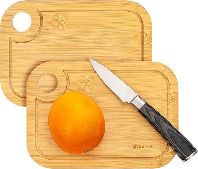 Mini Bamboo Cutting Board Set of 2 - Small Wooden Chopping Boards with Juice Groove, Lightweight & Compact for Baby Food, Dorm, Travel, Camping - 8.5”x6” Easy-to-Store Kitchen Essentials