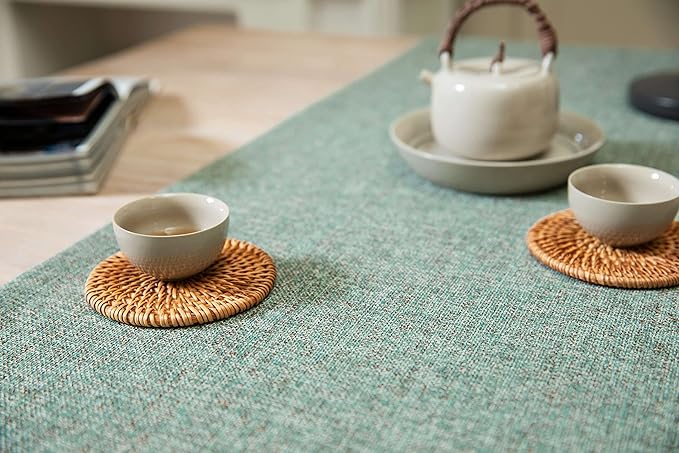 ZeeMart Burlap Style Farmhouse Table Runners 90 Inches Long, Green Rustic Woven Dining Table Runner for Everyday Use, 14x90 Inches, Mineral Green