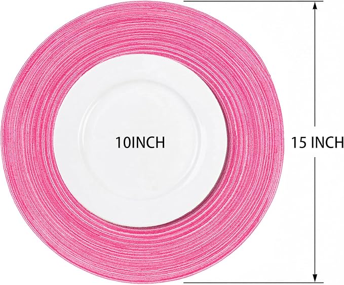 AHHFSMEI Round Braided Placemats Set of 6 Woven Table Mats for Dining Table Heat Resistant Easy to Clean Perfect for Kitchen & Home Decor (Hot Pink)