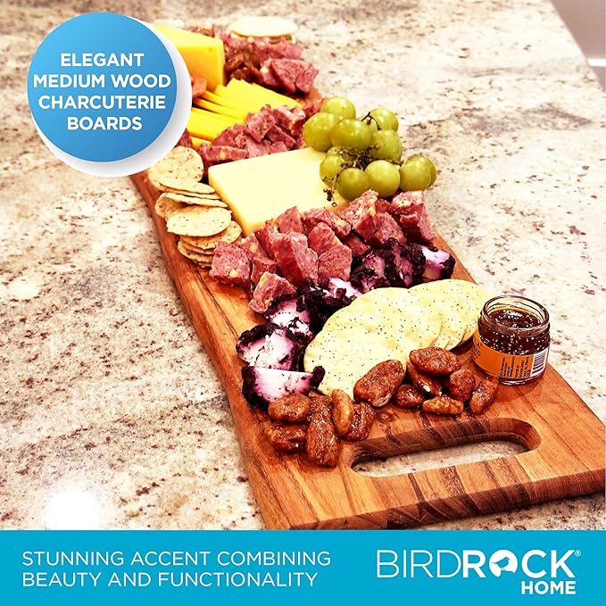 BIRDROCK HOME 27.5" Large Charcuterie Board with Handles | Wooden Cheese Serving Platter for Meat, Appetizers, Food | Grazing Bread Fruit Display for Kitchen | Natural Acacia Wood | Espresso