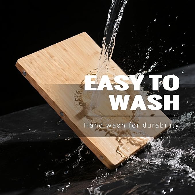 Small Bamboo Cutting Board with Handle 0.8" thick – TRULY Glue Free, Pre-Oiled, Non Toxic Wood Board for Cheese, Fruits & Veggies 14"x10"/36x26cm – Dishwasher Safe [New 2026 Upgrade]