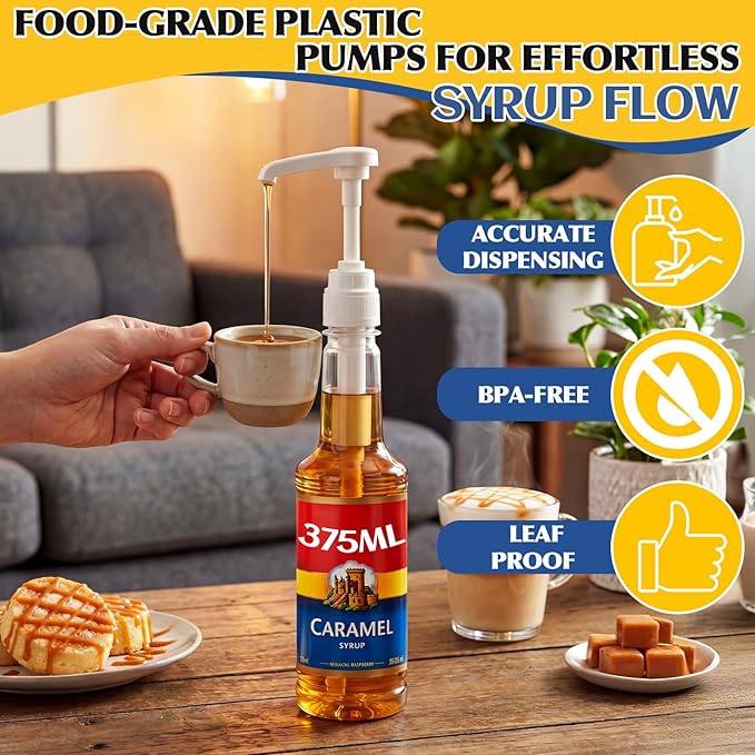 Zopeal 8 Pieces Coffee Syrup Pump Dispenser Fits 375ml/12.7oz Bottles, Syrup Pump for Coffee Flavoring, Creamers, Caramel, Beverages, Kitchen Cafe Bar Drinking Mixes Food Dispenser(White)