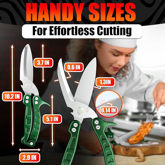 Heavy Duty Poultry Shears – Kitchen Shears Dishwasher Safe, Spring-Loaded, 3Cr14 Steel, Micro-Serrated, Separates for Easy Cleaning | Bone Scissors for Chicken, Turkey, Seafood & Fish Scale (Green)