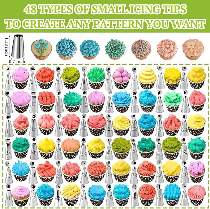 Hendiy Piping Tips Set, Stainless Steel Frosting Piping Kit with 48 Cake Decorating Tip, Small Frosting Icing Tips Baking Tools for Cupcakes, Cake, Cookie