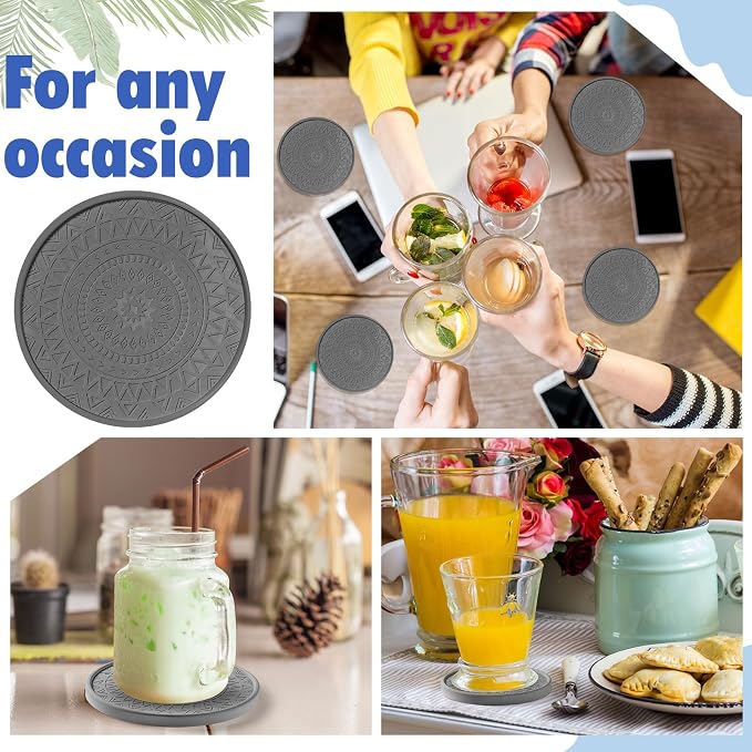 Photect Diatomaceous Earth Coasters Set with Holder Absorbent Stone Drink Coasters Instant Drying Tray for Tabletop Protection Home Decoration Housewarming Gift(Black,6 Pcs)