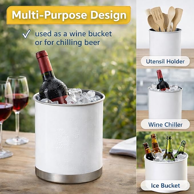Creative Home Stainless Steel Utensil Holder– 6.3" Large Cooking Tool Organizer for Kitchen Decor and Countertop Storage, Stable Anti-Tip Design, Durable Powder-Coated Finish, White