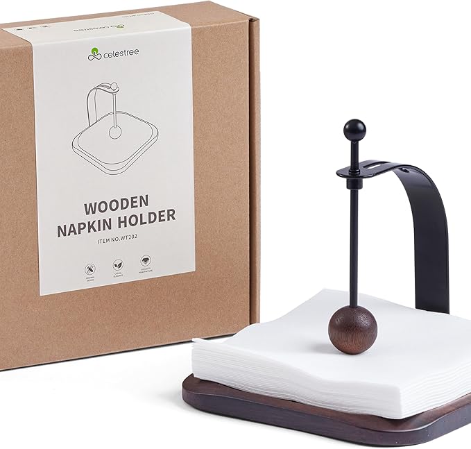 Napkin Holder for Table, Wood Napkin Holders for Paper Napkins, Cocktail Napkin Holder, Suitable for Kitchen, Restaurant, Bar, Office, Parties, Home Décor, Hotel, Cafe (Walnut Wood)