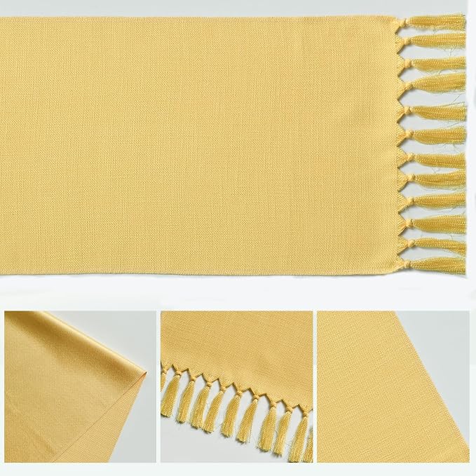 Artoid Mode Yellow Tassel Table Runner, Summer Linen Blend Rustic Farmhouse Style Kitchen Table Decoration Holiday Wedding Party Dinning Decor 13x90 Inch