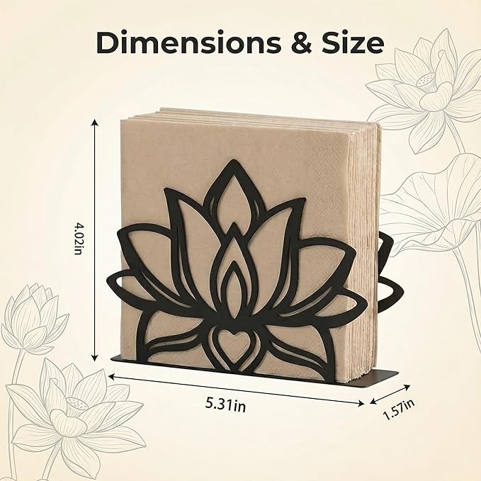 2Pack Lotus Napkin Holder for Table, Modern Metal Black Napkin Holders for Kitchen Dining Tables & Countertops, Paper Cocktail Napkins Holder Dispenser for Indoor & Outdoor