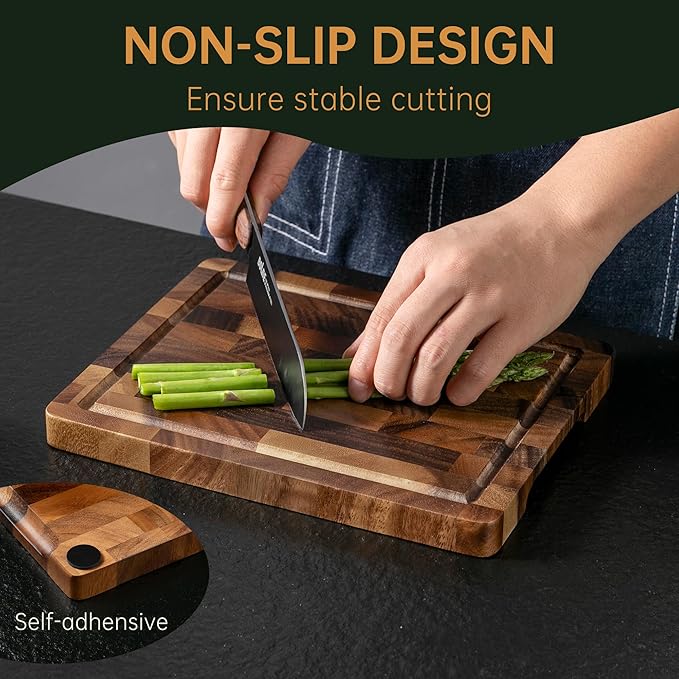 THETCHRY Walnut Wood Small Cutting Board, Compact Chopping Board with Deep Juice Groove, Knife Friendly & Non-Slip Design, 10x8x0.8 Inch for Fruit Cheese Prep