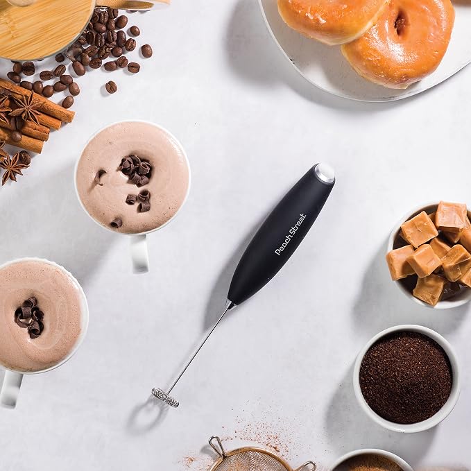 Powerful Handheld Milk Frother, Mini Milk Foamer, Battery Operated (Not included) Stainless Steel Drink Mixer for Coffee, Lattes, Cappuccino, Frappe, Matcha, Hot Chocolate.