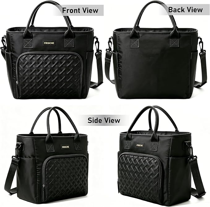 B1jounie YA Large Insulated Lunch Bag for Work, Women's Nylon Thermal Lunch Box, Leakproof Cooler Tote Bag with Storage Pocket
