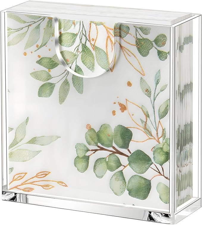 Clear Acrylic Napkin Holder for Table, Elegant Non-Slip Guest Towel Tray for Bathroom, Waterproof Vertical Tissue Dispenser for Kitchen, Dining, Bar, Office or Restaurant Square with rounded corners