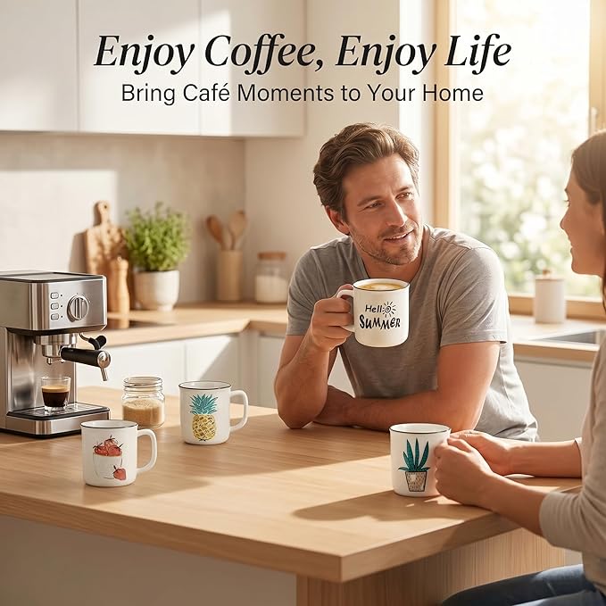 Topadorn 4 Pack 4oz Ceramic Espresso Cups Set, Small Coffee Mugs with Handle, Lead-Free Dishwasher & Microwave Safe Demitasse Cups for Coffee Lovers