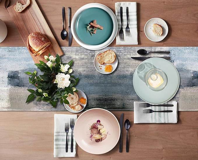 Emvency Farmhouse Table Runner, Vintage Blue and Grey Abstract Art Painting for Kitchen Coffee Table Family Dinners Holiday Parties Wedding Events Decor(13x108 inch)
