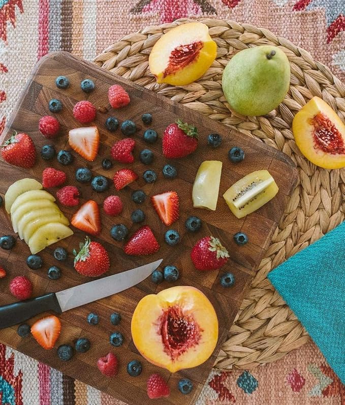 Ironwood Oslo End Grain Square Utility Cutting Board, 12 Inch Square Acacia Wood Cutting Board