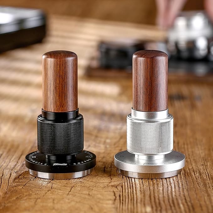 Bincoo 58mm Espresso Tamper,30lb Consistent Pressure Coffee Tamper with Stainless Steel Ripple Base,Barista Espresso Tamper Wood Handle for Home Coffee Espresso Accessories(Silver, 58mm)
