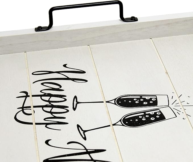 Elegant Designs HG2000-GNY Champagne Toast Decorative Wood Serving Tray w/Handles, 15.50" x 12", Light Gray Happy New Year
