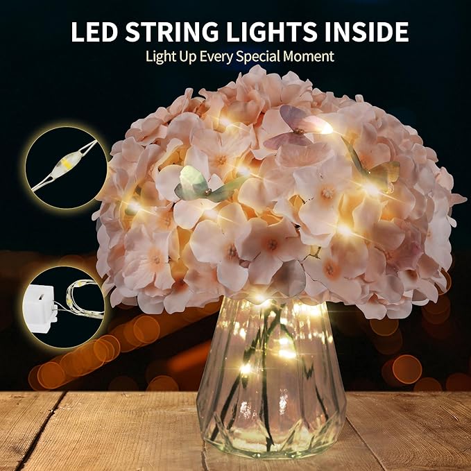 Artificial Hydrangea Flowers Bulk 64PCS with Stems Full Fluffy Silk Hydrangea Heads for Wedding Centerpieces, Floral Arrangements, Table Decorations, Vase Decor