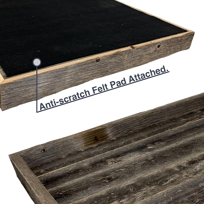 Wooden Ottoman Tray with Felt Pad – Decorative Couch Serving Tray Made with Real Rustic Reclaimed Wood - Perfect for Living Room Ottomans, Sofas, & Coffee Tables -24" x 24" - Natural Weathered Gray