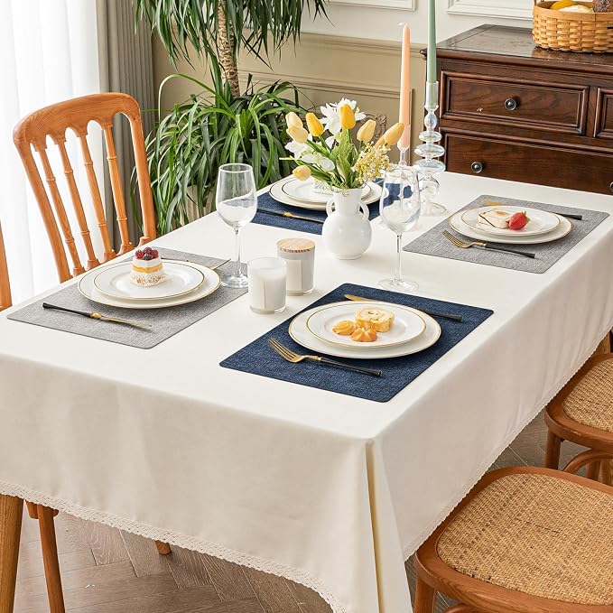 Romanstile Vinyl Placemats Set of 8, Reversible Faux Leather Heat Resistant Wipeable Table Mats, Waterproof Washable Non-Slip Table Placemats for Dining/Kitchen/Outdoor (Grey Nave Blue, 12" x 17")