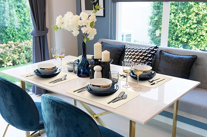 More Décor Faux Leather Placemats Set of 6 for Dining Table – Waterproof, Wipeable, Washable, Stain & Heat Resistant, Non-Slip Table Mats – 12 X 17 Inch, (Solid Ivory, 6)