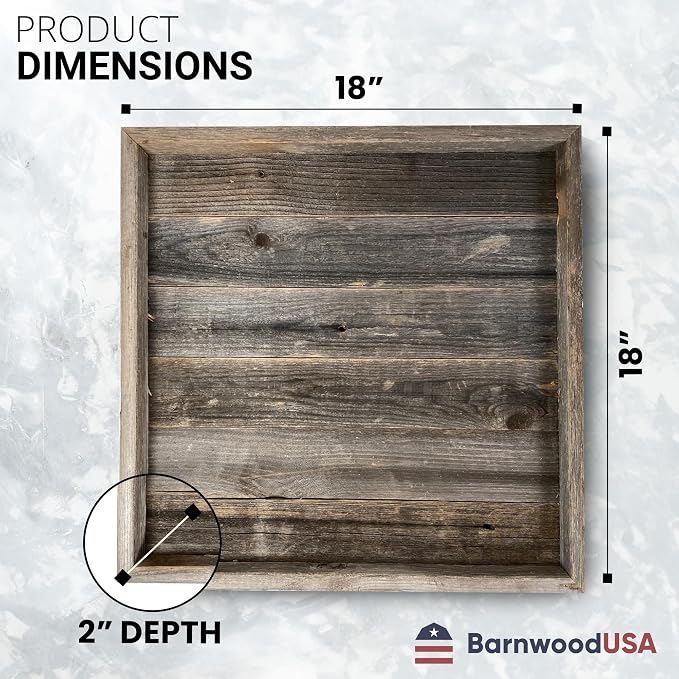 Wooden Ottoman Tray with Felt Pad – Decorative Couch Serving Tray Made with Real Rustic Reclaimed Wood - Perfect for Living Room Ottomans, Sofas, & Coffee Tables -18" x 18"- Natural Weathered Gray
