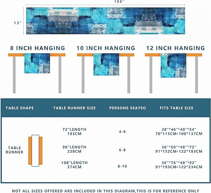 Turquoise Table Runner Teal Abstract Modern Art Painting Blue Table Linen for Farmhouse Kitchen Dining Parties Home Decor 13 x 108 Inch