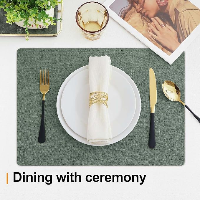 Homaxy Cloths Placemats for Dining Table Set of 4, Heat Resistant Washable Cotton Linen Blend Table Mats, Easy to Clean Place Mats for Indoor Outdoor Party Kitchen Decoration, 13" x 19", Green