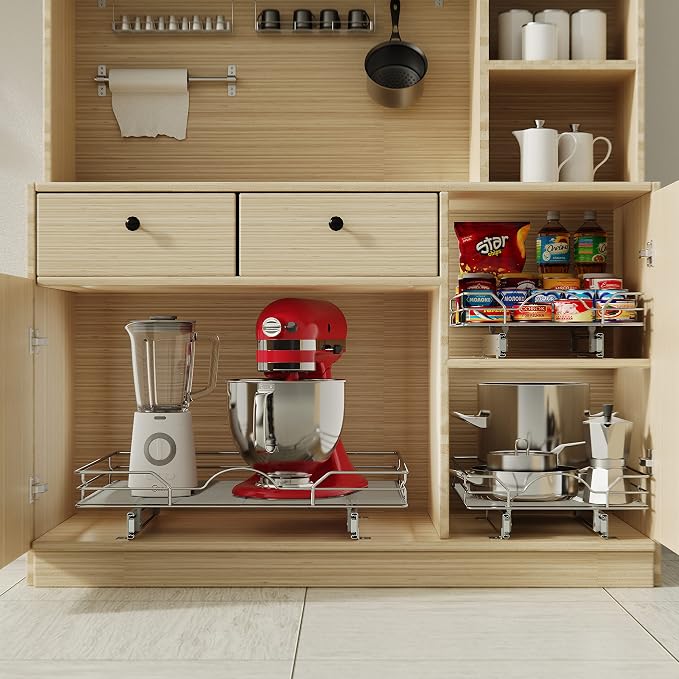 LOVMOR Pull Out Cabinet Organizer and Storage 15½" W x 21½" D, Slide Out Shelves for Kitchen Cabinets