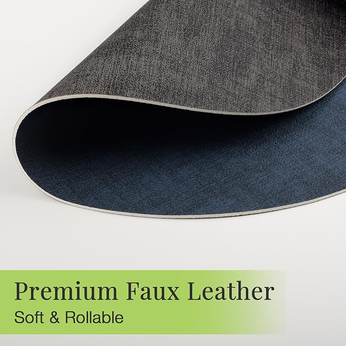 13-Inch Faux Leather Round Placemats Set of 12, Waterproof Anti-Slip Dual Sided Place mats, Heat Resistant Washable Table Mats with Coaster, Suitable for Indoor & Outdoor (12, Black Navy Blue)