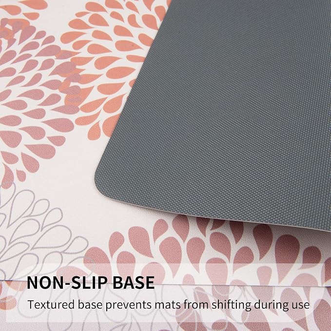 QiyI Placemats Set of 6, 12x18 Inch Faux Leather Place Mats for Kitchen Dinning, Heat Resistant Anti Slip Floral Table Mats, Waterproof Wipeable Washable Placemat Thanksgiving Table Décor, Brown