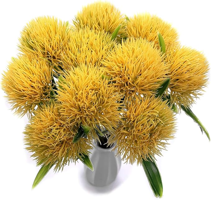 CATTREE Artificial Dandelion Flowers, Plastic Plants Shrubs Bushes Fake Grass Wedding Indoor Outdoor Home Garden Verandah Centerpieces Arrangements Party Decoration Planting Filler - Yellow 10 Pcs