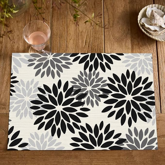 Artoid Mode Floral Vinyl Placemats Set of 4, Heat Resistant Washable Non-Slip Plastic PVC Place Mats for Party Kitchen Dining Decor