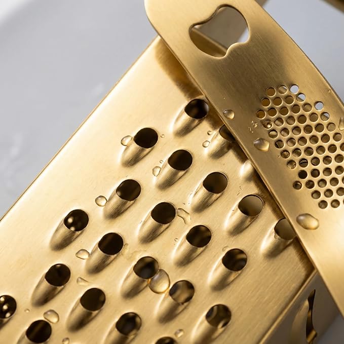 Box Grater 4pcs Set - Gold Color with Container, Stainless Steel Garlic Press、Corn Peeler & Peelers for Fruits, Vegetables,box cheese grater stainless steel